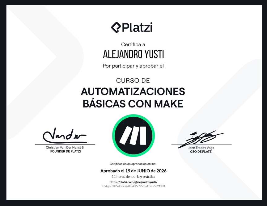Diploma del Curso de Automatizaciones Básicas con Make