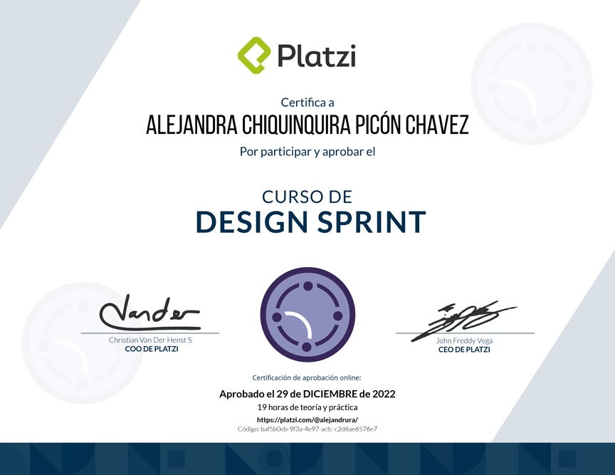 Diploma del Curso de Design Sprint Aplicado