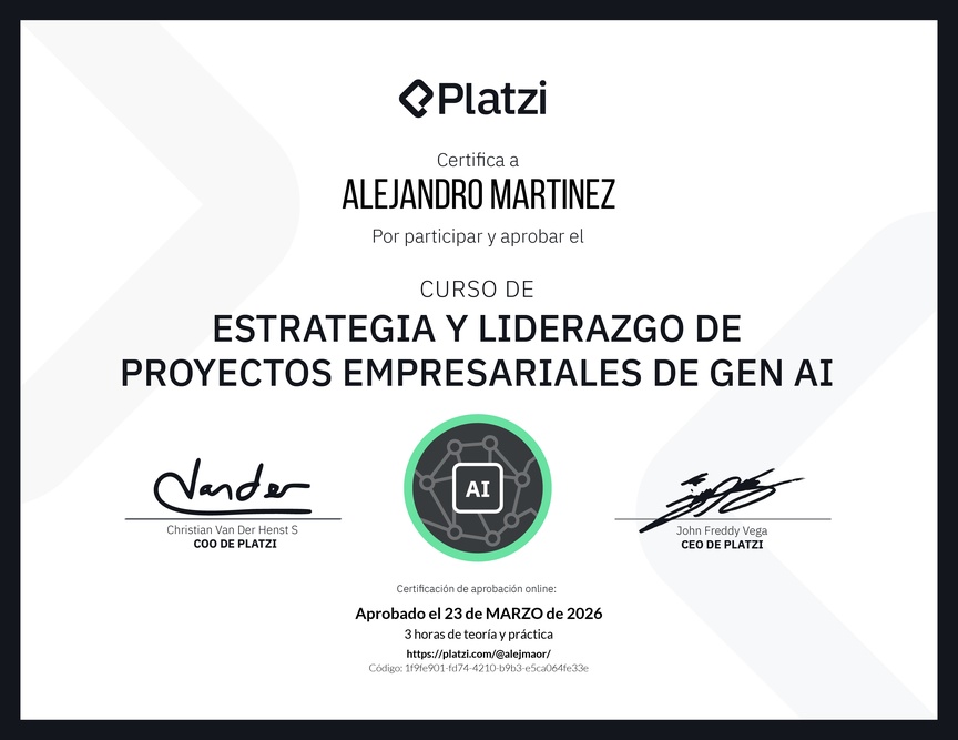 Diploma del Curso de Estrategia y Liderazgo de Proyectos Empresariales de Gen AI