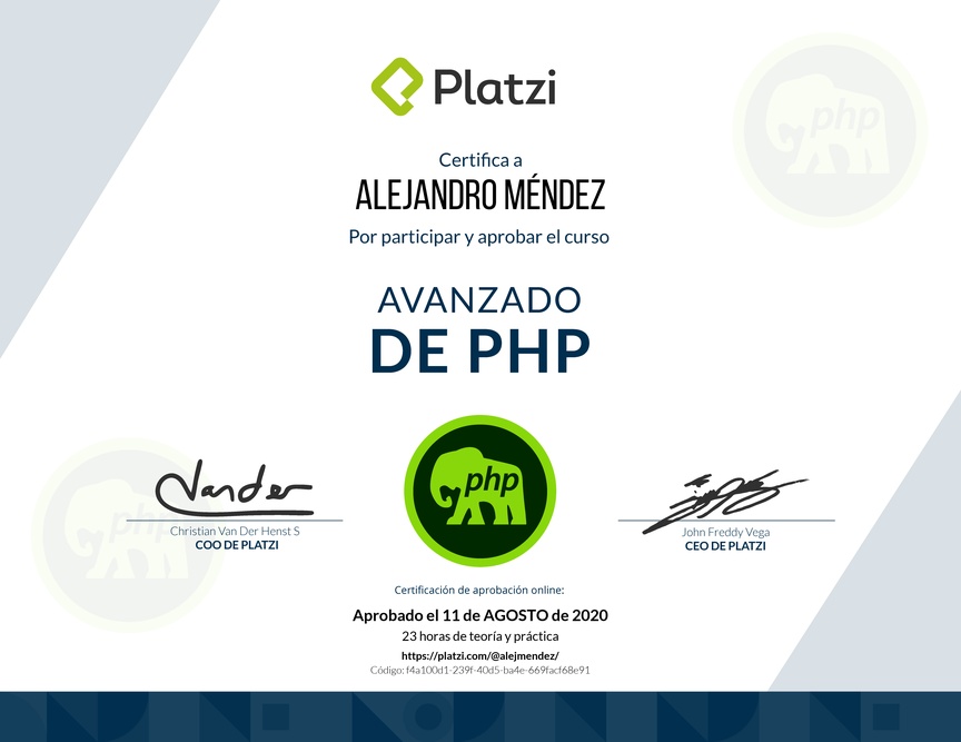 Diploma del Curso Avanzado de PHP