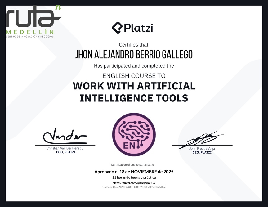Diploma del Curso de Inglés para el Uso de Inteligencia Artificial