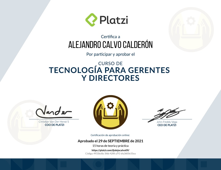 Diploma del Curso de Tecnología para Gerentes y Directores