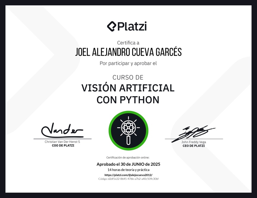 Diploma del Curso de Visión Artificial con Python