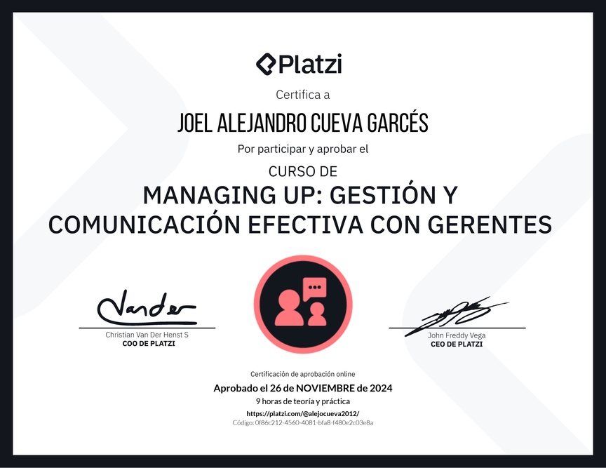 Diploma de Audiocurso de Managing Up: Gestión y Comunicación Efectiva con Gerentes