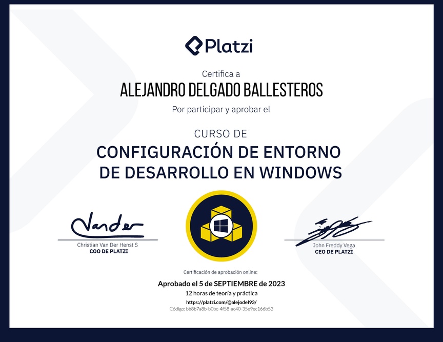 Diploma del Curso de Configuración de Entorno de Desarrollo en Windows