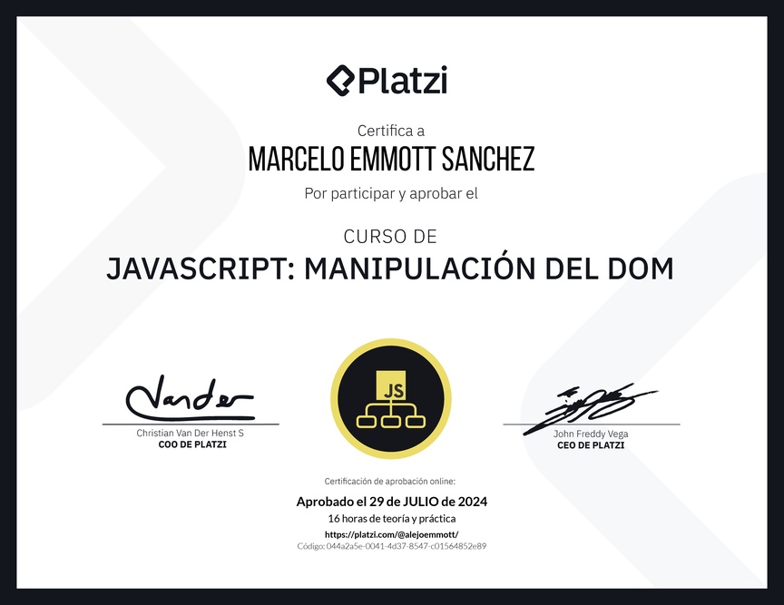 Diploma del Curso de JavaScript: Manipulación del DOM