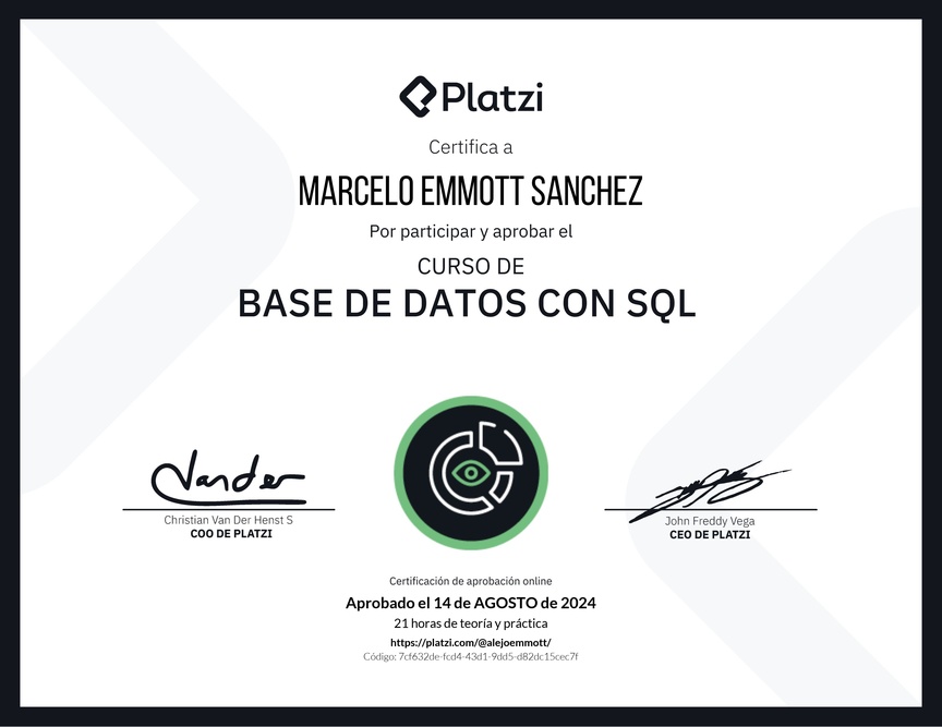 Diploma del Curso de Bases de Datos con SQL - Deprecado