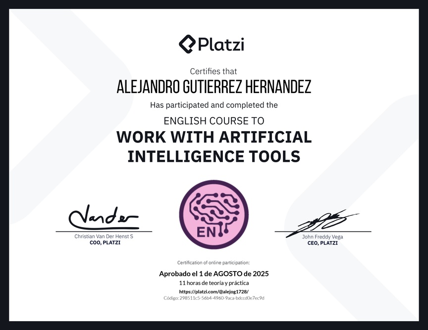 Diploma del Curso de Inglés para el Uso de Inteligencia Artificial