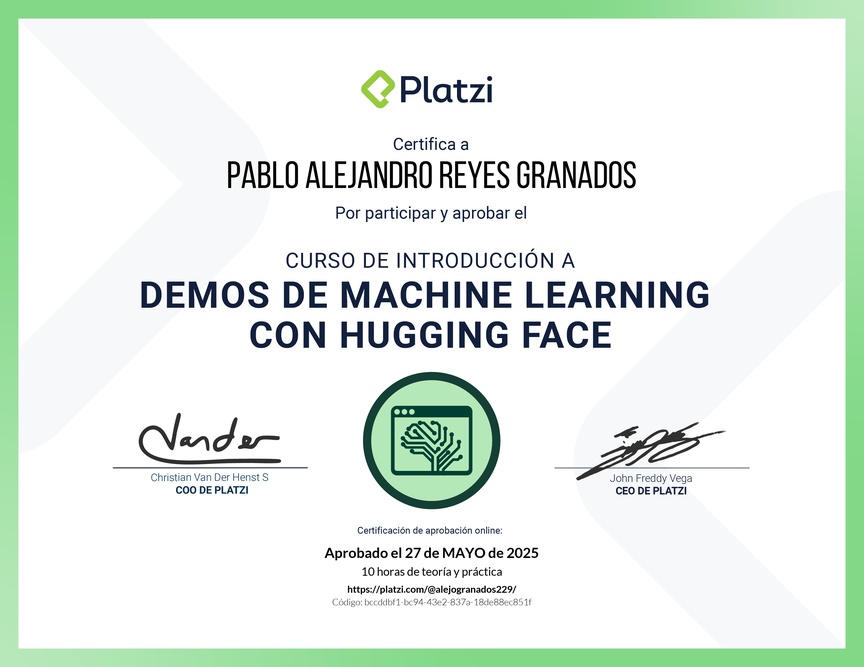 Diploma del Curso de Experimentación en Machine Learning con Hugging Face
