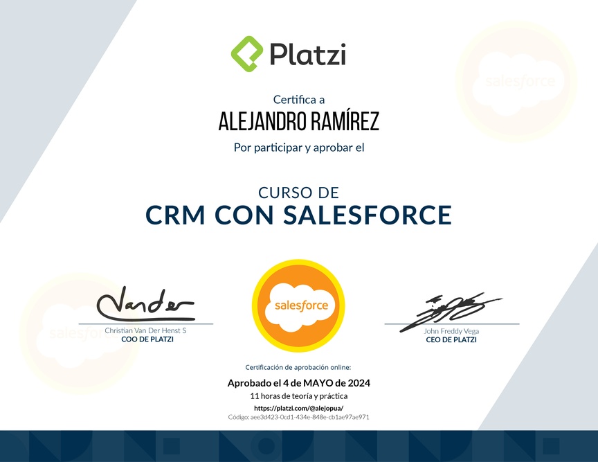 Diploma del Curso de CRM con Salesforce