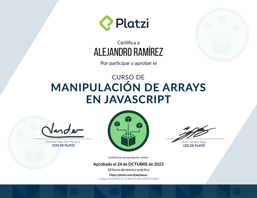 Diploma del Curso de Manipulación de Arrays en JavaScript