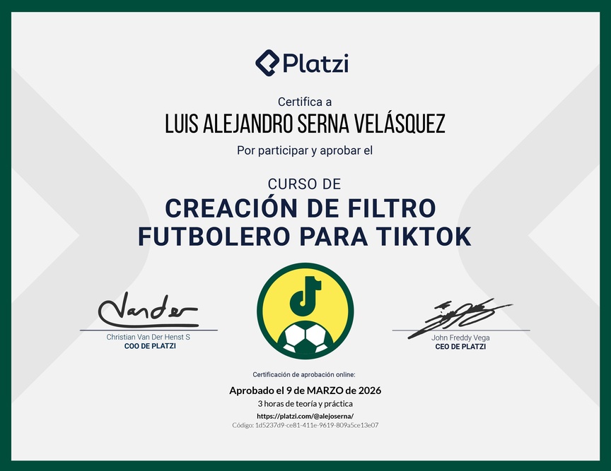 Diploma de Creación de Filtro Futbolero para TikTok
