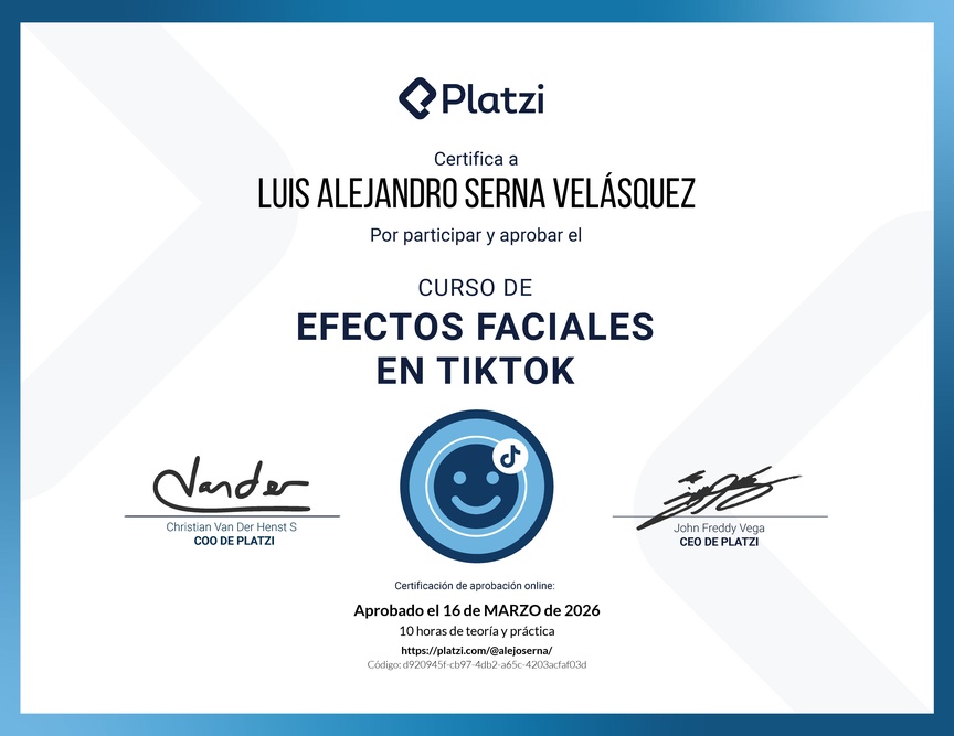 Diploma del Curso de Efectos Faciales en TikTok