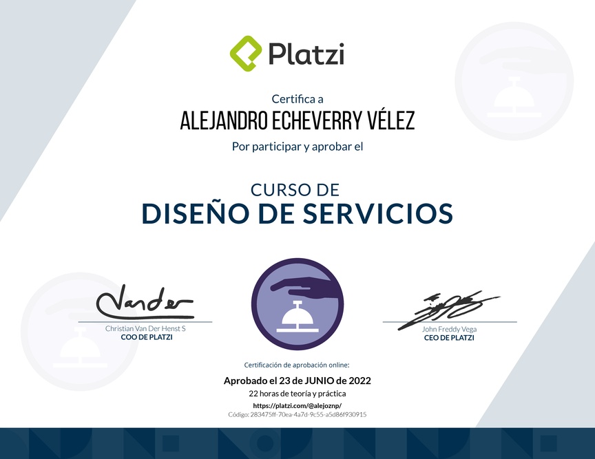 Diploma del Curso de Diseño de Servicios