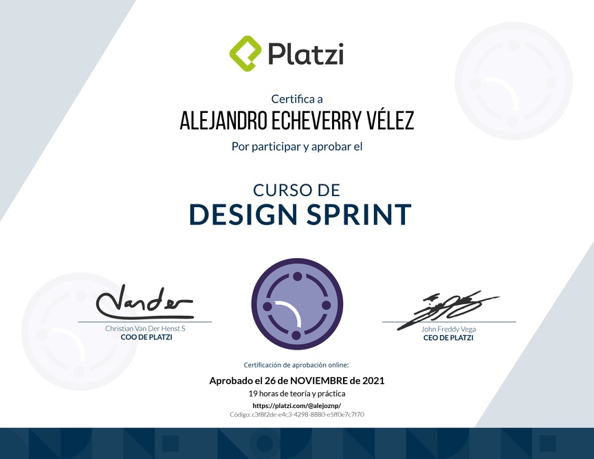 Diploma del Curso de Design Sprint Aplicado