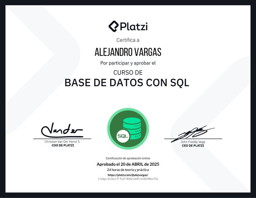 Diploma del Curso de Bases de Datos con SQL