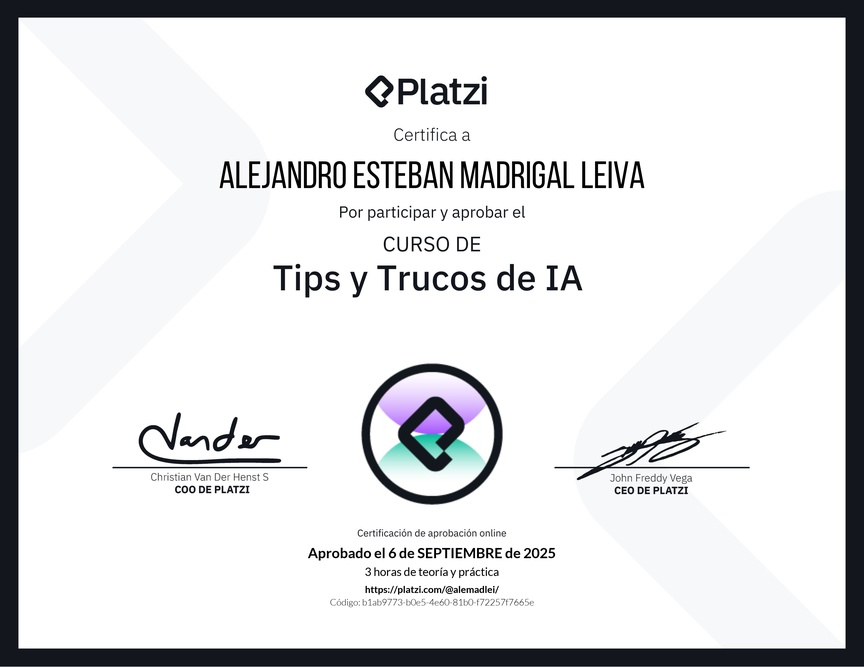 Diploma del Curso de tips y trucos de IA