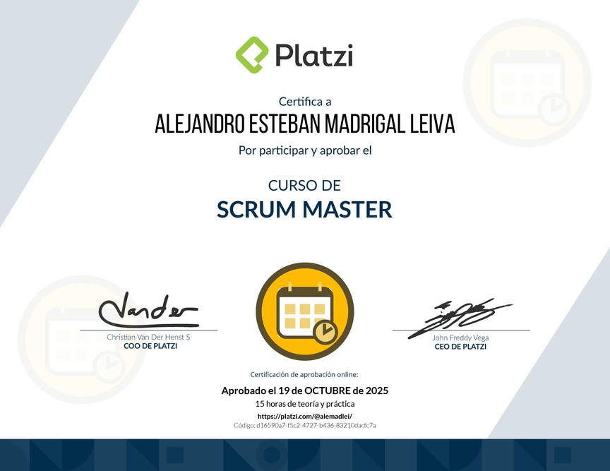 Diploma del Curso de Scrum Master