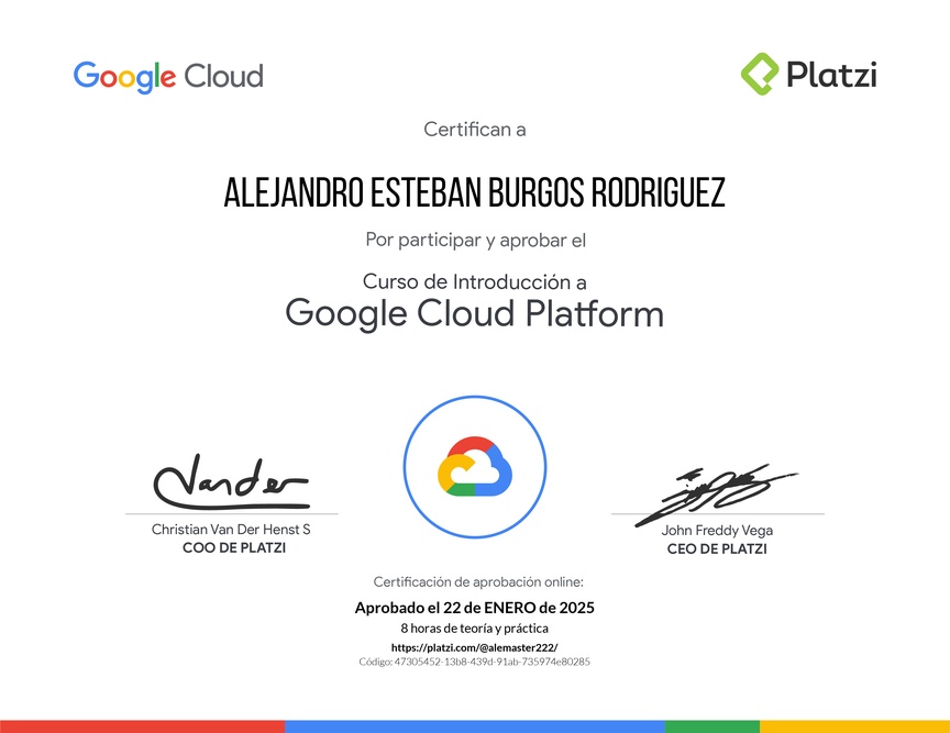 Diploma del Curso de Introducción a Google Cloud Platform