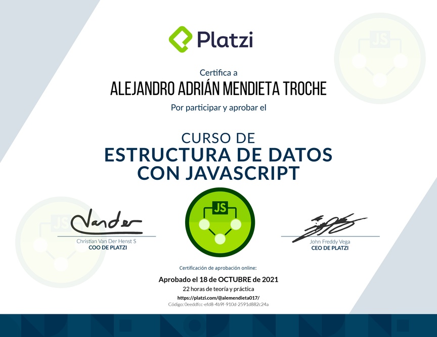 Diploma del Curso de Estructuras de Datos con JavaScript