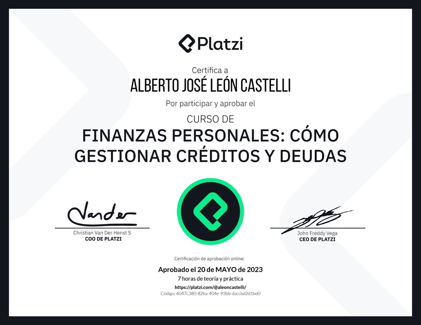 Diploma del Curso de Finanzas Personales: Cómo Gestionar Créditos y Deudas