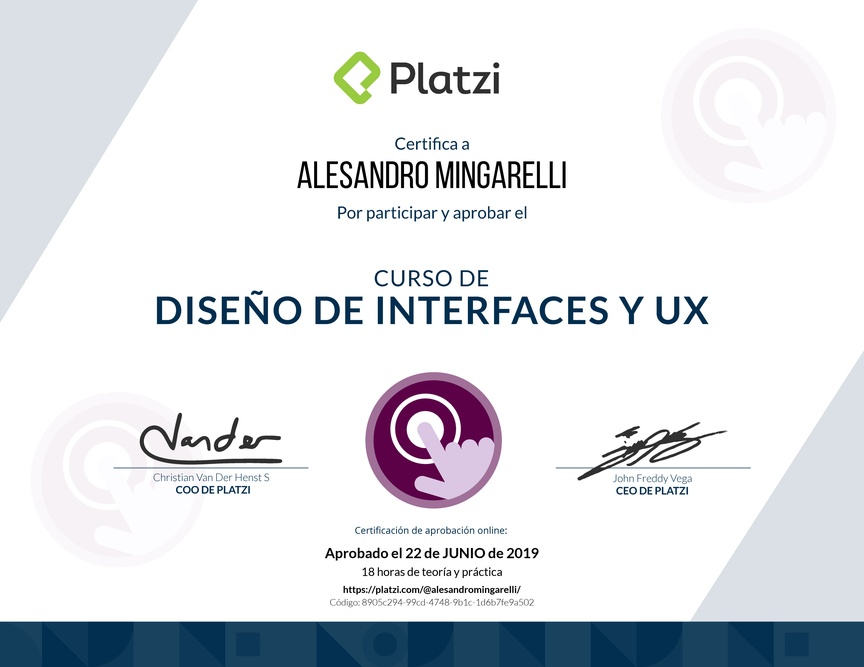 Diploma del Curso de Diseño de Interfaces y UX 2017