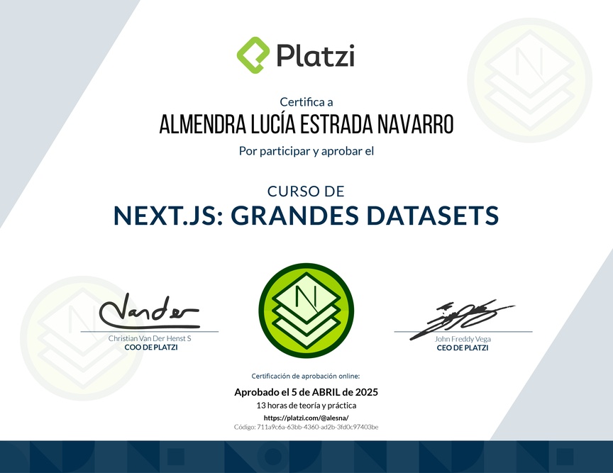 Diploma del Curso de Next.js: Optimización y Manejo de Grandes Datasets