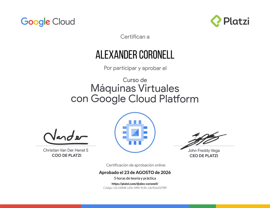 Diploma del Curso de Máquinas Virtuales con Google Cloud Platform