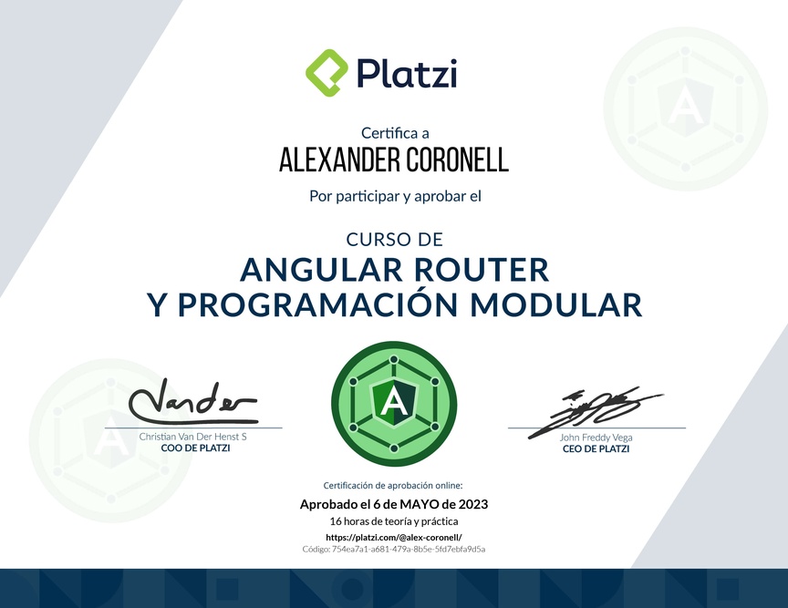 Diploma del Curso de Angular Router: Lazy Loading y Programación Modular