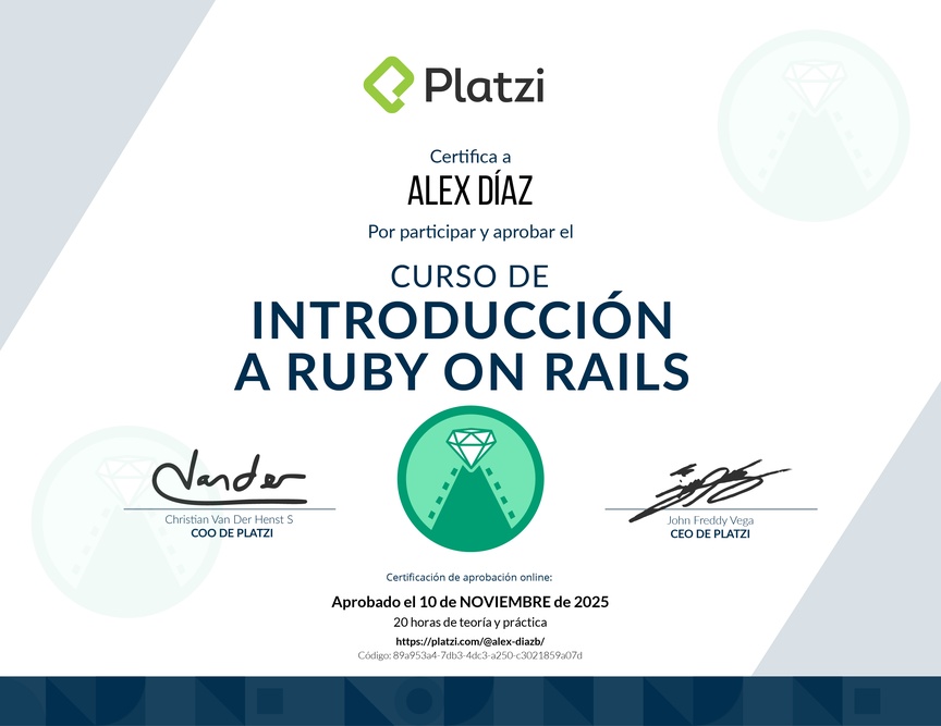 Diploma del Curso de Introducción a Ruby on Rails