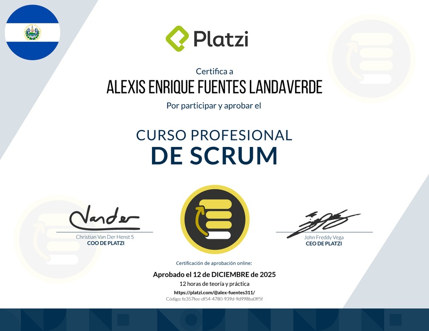 Diploma del Curso Profesional de Scrum