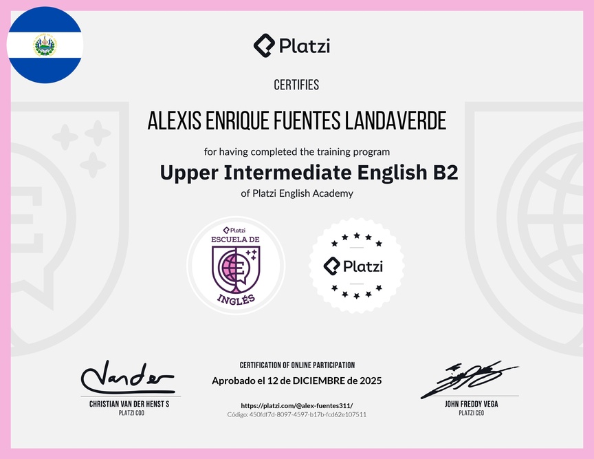 Diploma de la Ruta de Aprendizaje de Inglés Intermedio Alto B2