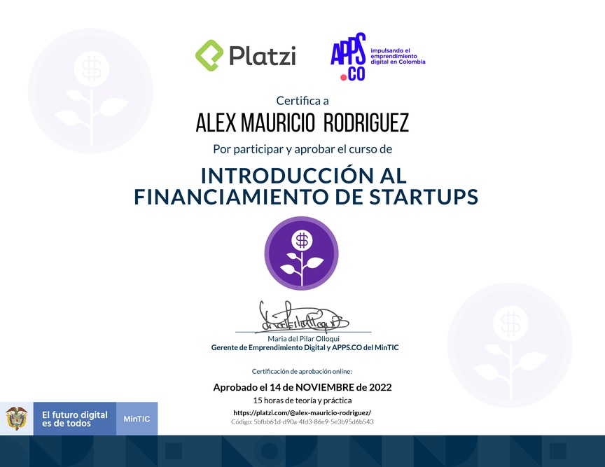 Diploma del Curso de Introducción al Financiamiento de Startups