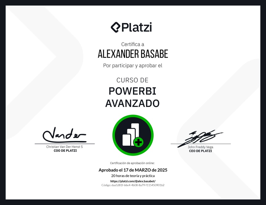 Diploma del Curso PowerBI Avanzado