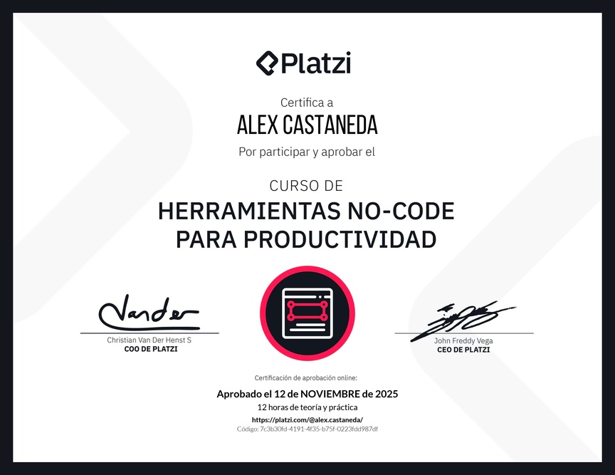 Diploma del Curso de Herramientas No-Code para la Productividad