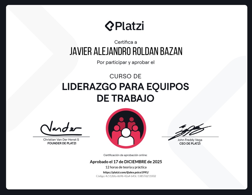Diploma del Curso de Liderazgo para Equipos de Trabajo
