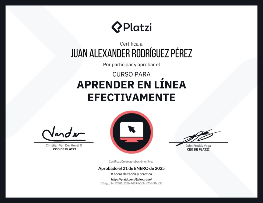 Diploma del Curso para Aprender en Línea Efectivamente