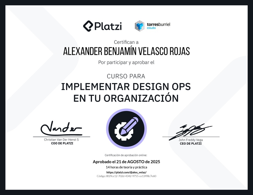 Diploma del Curso para Implementar Design Ops en tu organización