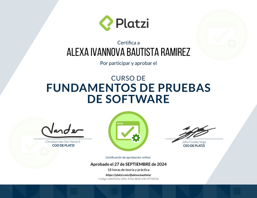 Diploma del Curso de Fundamentos de Pruebas de Software