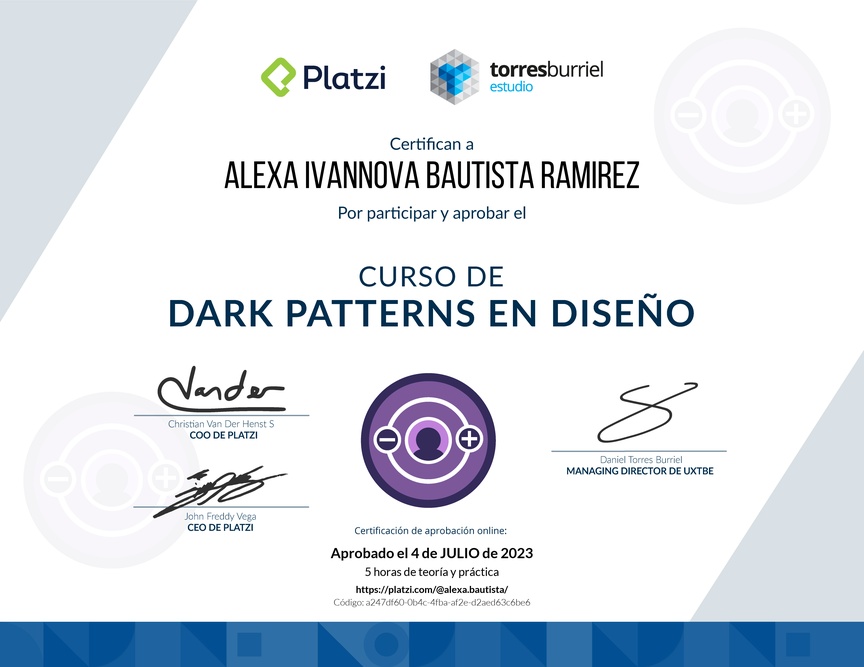 Diploma del Curso para Evitar Dark Patterns