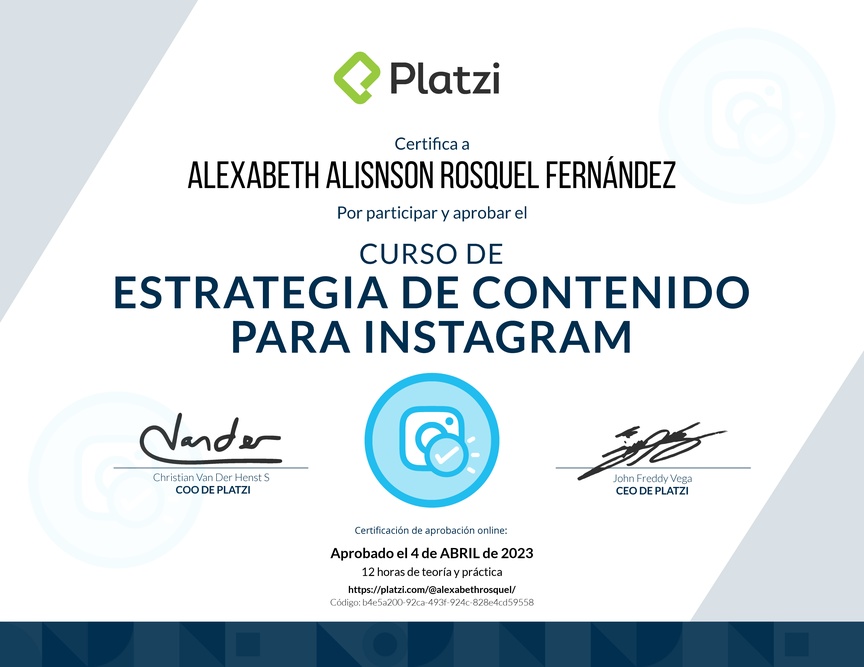 Diploma del Curso de Estrategia de Contenido para Instagram