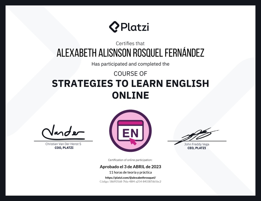 Diploma del Curso Gratis de Estrategias para Aprender Inglés en Línea