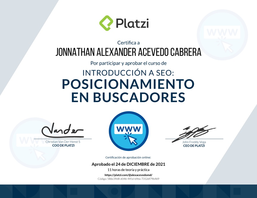 Diploma del Curso de Introducción a SEO: Posicionamiento en Buscadores
