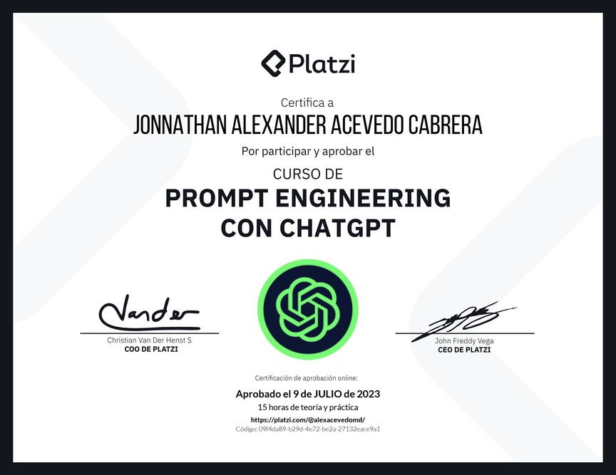 Diploma del Curso de Prompt Engineering con ChatGPT