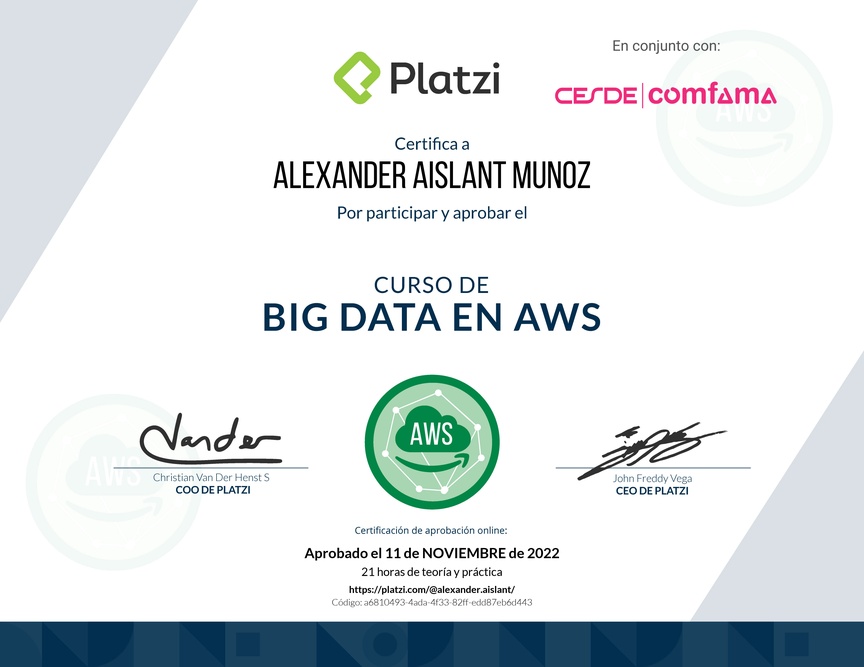 Diploma del Curso de Big Data en AWS