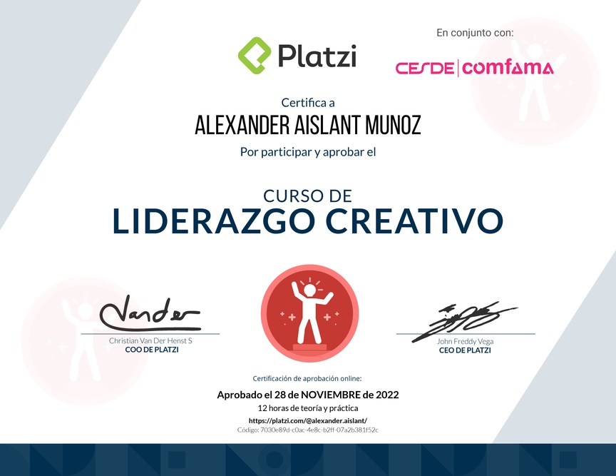 Diploma del Curso de Liderazgo Creativo