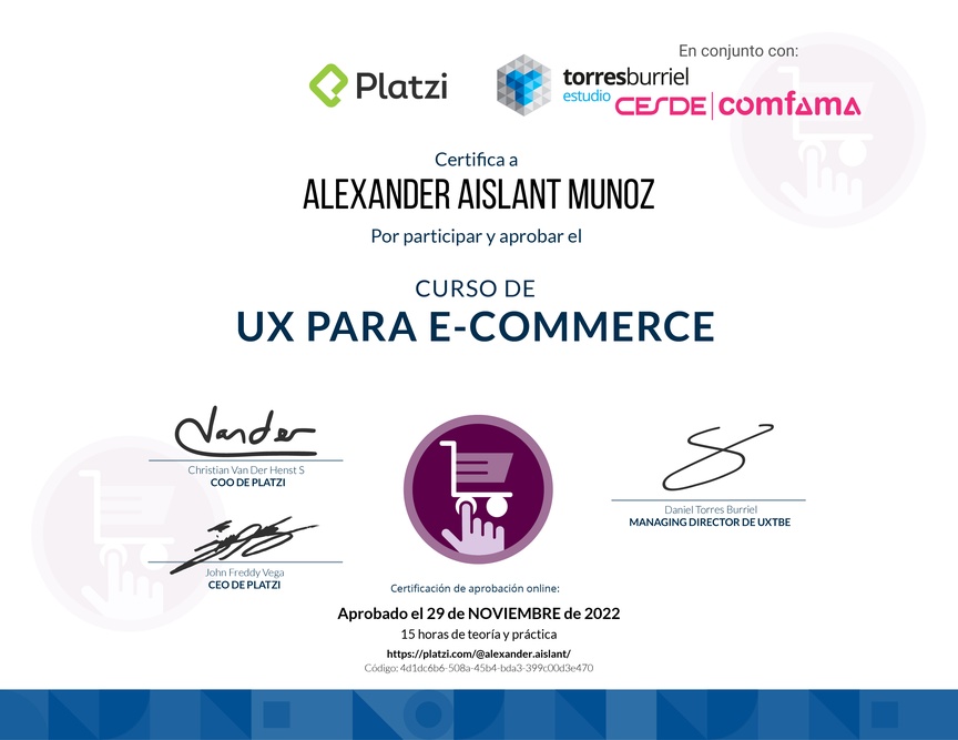 Diploma del Curso de UX para E-Commerce