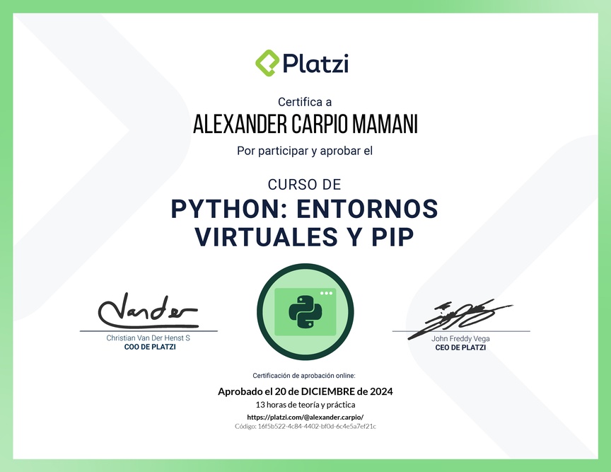 Diploma del Curso de Python: PIP y Entornos Virtuales