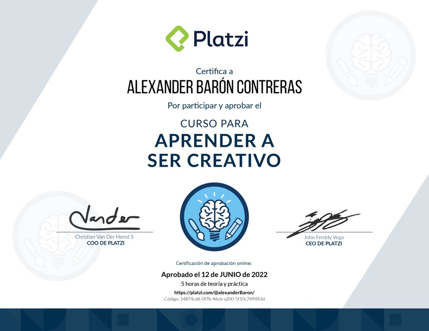 Diploma del Curso para despertar tu Creatividad
