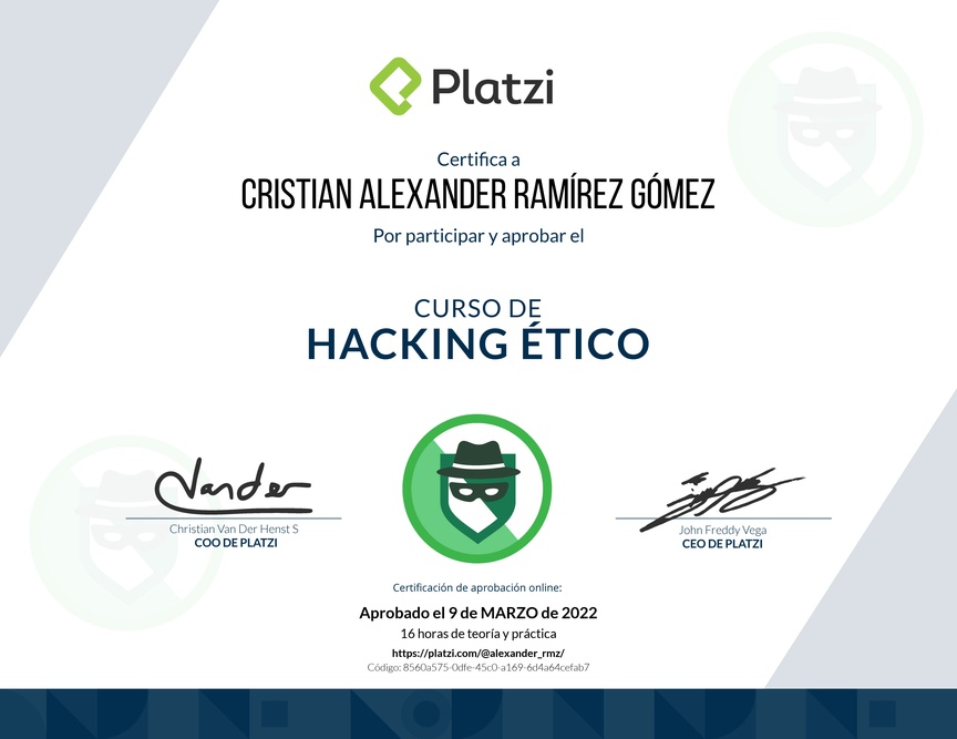 Diploma del Curso de Hacking Ético